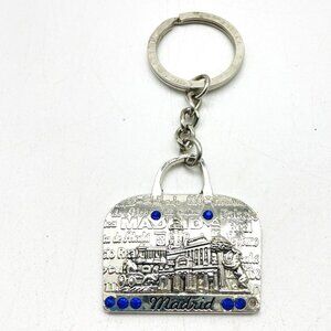 CHIC SELECTION Madrid Souvenir Keychain Silver Tone Blue Rhinestones